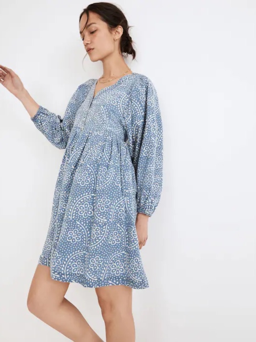 Madewell Bubble-Sleeve Button-Front Mini Dress in Indigo Paisley Medium EUC RARE - Picture 2 of 11